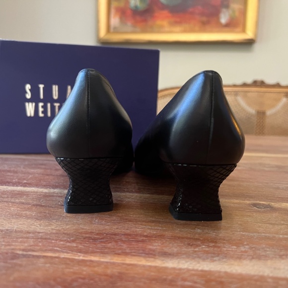 Stuart Weitzman Captiva block heels in Black Nappa Black Serpentine - Picture 5 of 5